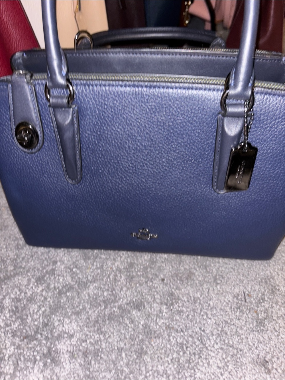Coach Navy Pebble Leather Double-Handle Satchel